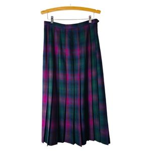 Plaid Midi Skirt in Purple and Green